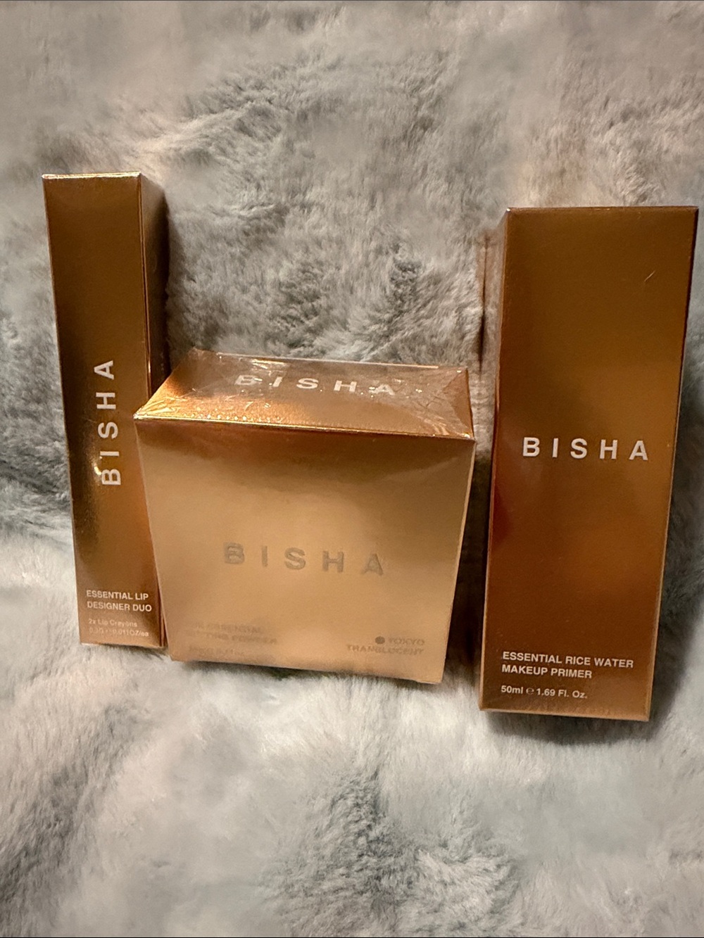 Bundle ISH Women Makeup Primer & Lip Set in Metallic Rose Gold Packaging